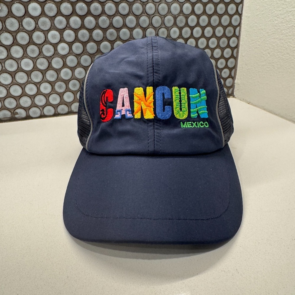 Cancun Mexico Hat Cap Blue Strap Back Baseball Hiker Hiking Vented Outdoor